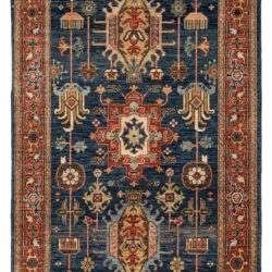 New Afghan Hand-Knotted Wool Rug with Navy Field 3'1"×4'10"