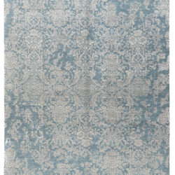 New Indo Ikat Contemporary Blue Floral Field Rug 8'10"×12'0"