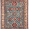 New Kazak Design Wool Hand-Knotted Rug with Light Blue Field 8'1"&times;10'0"